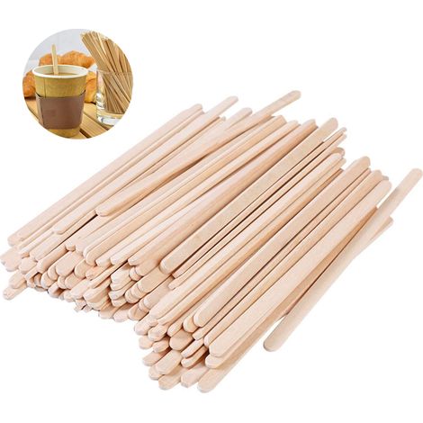 100 bâtonnets en bois jetables pour mélanger café, thé et boissons, idéaux bars, hôtels et cafés (1/5)