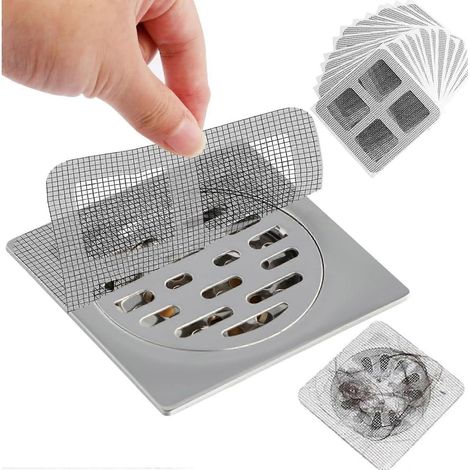 Lot de 30 attrape-cheveux jetables pour bonde de douche - Attrape-cheveux de 10 cm - Grilles adhésives jetables pour cheveux humains et animaux - Baignoire, salle de bain (1/5)
