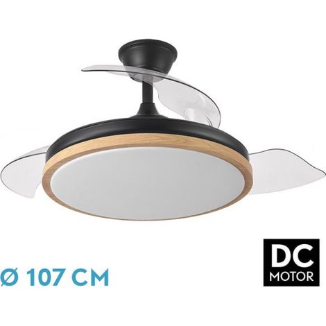 Ventilador dc evros 72w 6120lm negro/haya 107d 3asp.desplegables 3000-4000-6000k remoto+temp+memoria (1/7)