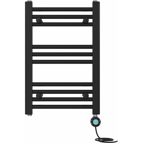 Pre-filled Bathroom Straight Electric Heated Towel Rail Radiator Thermostatic 600x400mm Black
