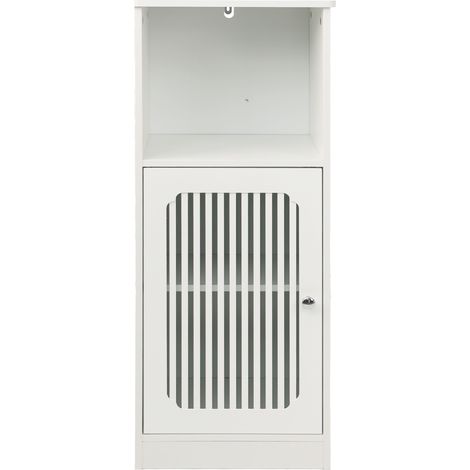 Mobiletto basso da bagno bianco con anta a lamelle, freestanding 36 x 30 x 86 cm, MODENUIT (1/5)
