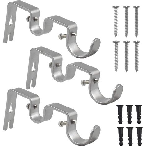 BRAVIX Supports de Tringle à Rideaux Double - Lot de 3 en Métal Robuste avec Vis pour Maison ou Bureau (1/5)