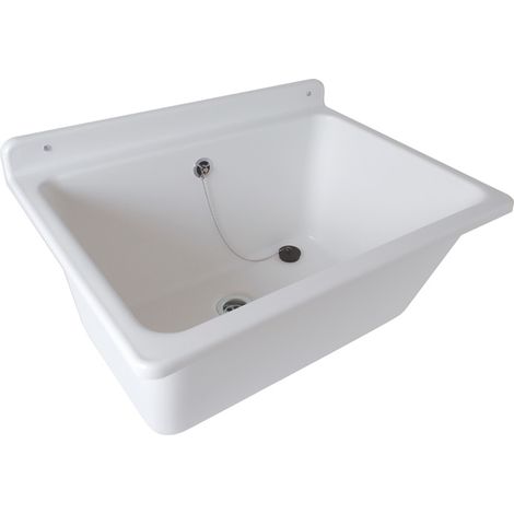 Nicoll – Bac à laver blanc 610x455x285mm – Polypropylène – Fixation murale – Trop-plein et bonde 1'1/2 inclus (1/4)