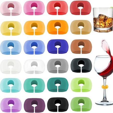 Lot de 24 marqueurs pour verres à vin, réutilisables, en silicone, colorés, pour verres à vin et à champagne, 24 couleurs. (1/5)