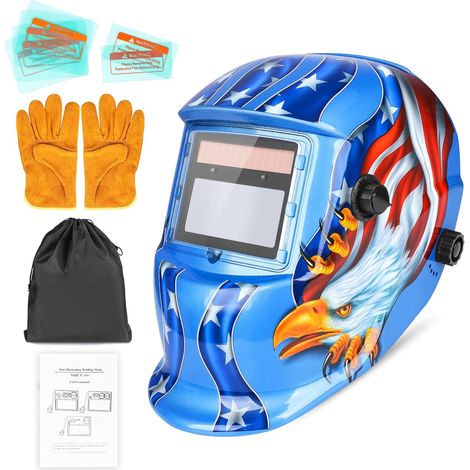 Masque de Soudeur, Auto Assombrissement Solaire Masque de Soudage, Grande Visibilité Auto Darkening Casque de Soudage, avec Protection DIN 9-13 pour TIG MIG Arc (Bleu) (1/5)