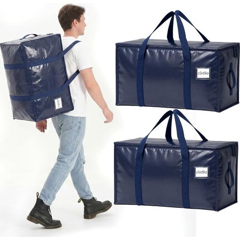 Velway Lot de Sacs Déménagement 95L - Grand Sac Rangement Vêtements Fermeture Éclair - Bleu - Lot de 2 (1/5)