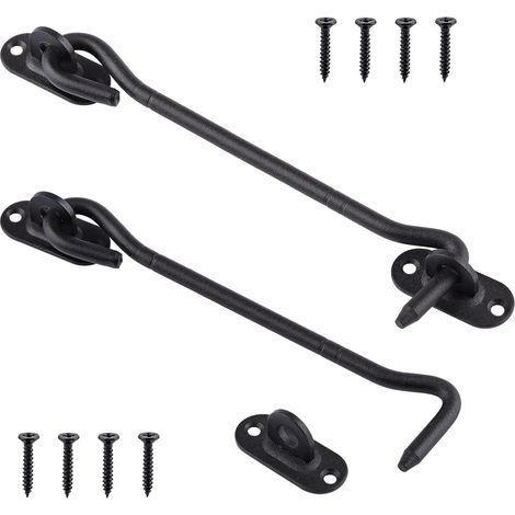 2 x Crochet de Porte - Loquet de Sécurité en Acier Inoxydable Noir - Pour Porte Coulissante Armoire Garage Jardin Fenêtre - 20 cm