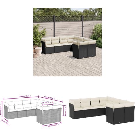 8-tlg. Garten-Sofagarnitur mit Kissen Schwarz Poly Rattan - Gartensortiment - Outdoor Möbel - Lounge Set - Gartenlounge - Rattan Sofa - Home & Living (1/3)