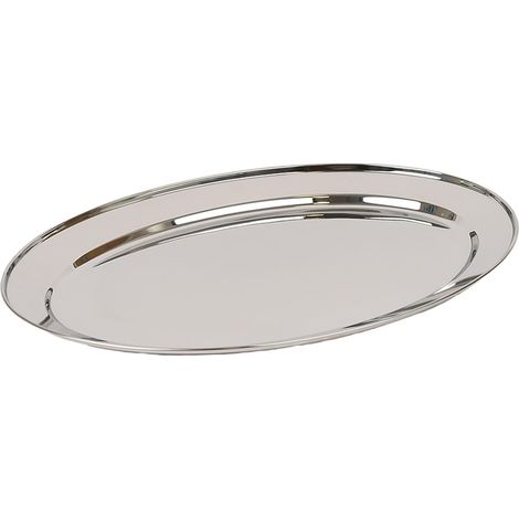 KOWOLL Plat de service 40 x 25 cm - Plateau ovale en acier inoxydable chromé, idéal pour les apéritifs, les réceptions et le service à table. (1/5)