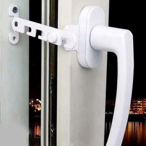 Entrebailleur Fenetre - Restricteur Fenetre Battant Sans Perçage - Pour Fenêtres Bois Métal - Réglable Angle Ouverture - 2 Pièces (1/5)