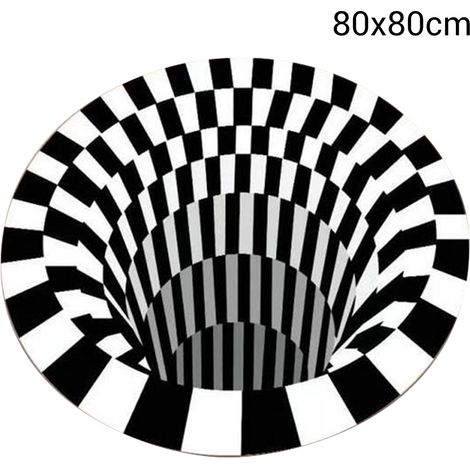 Moquette ronde 3D effet visuel noir et blanc à motifs tartan, tapis antidérapant pour salon et chambre (1/5)