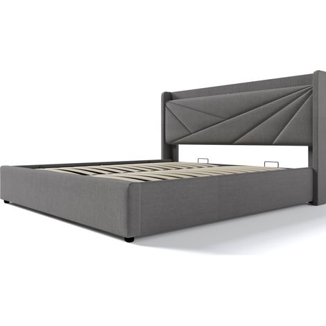 Cama doble con almacenaje 180x200 cm con USB y USB-C, cabecero acolchado gris (1/5)