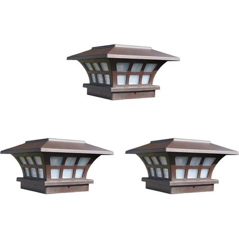 3er-Pack Solar-Pfostenleuchte, wasserdicht, für Garten, Wand, Zaun, Tor, Garten, braun (1/5)