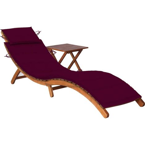 Sonnenliege mit Tisch und Auflage Massivholz Akazie (1/5)