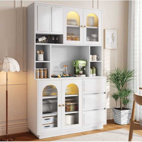 credenza alta con LED e ante acriliche MDF bianco OKMYHOME (1/5)