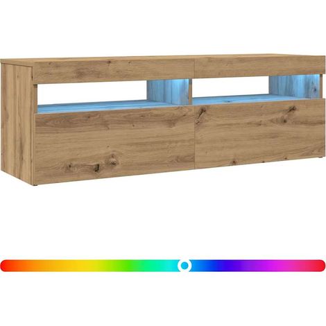 vidaXL Mueble de TV luces LED madera roble artisan 120x35x40 cm (1/2)