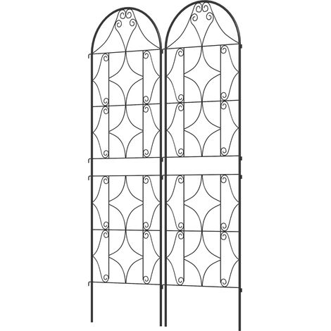 Rankhilfe für Kletterpflanzen, Set aus 2 schwarzen Metall-Gartenspalieren 50 x 180 cm für Weinreben, Blumen und Gemüse