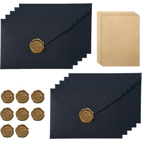 10 Enveloppes Bleues Vintage avec 10 Sceaux de Cire et 10 Feuilles (1/5)