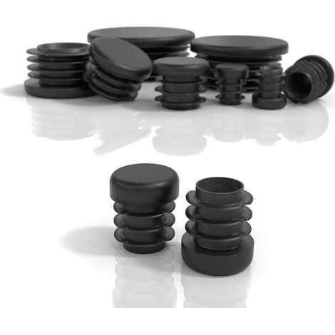 Bouchons ronds pour tubes métalliques - 20 pièces - Polyéthylène noir - Protection sols et silence - Chaises tables étagères - Diamètre 14 mm (1/5)