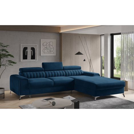 Canapé d'angle droit Bleu foncé convertible 3 places JAYSON pour salon contemporain