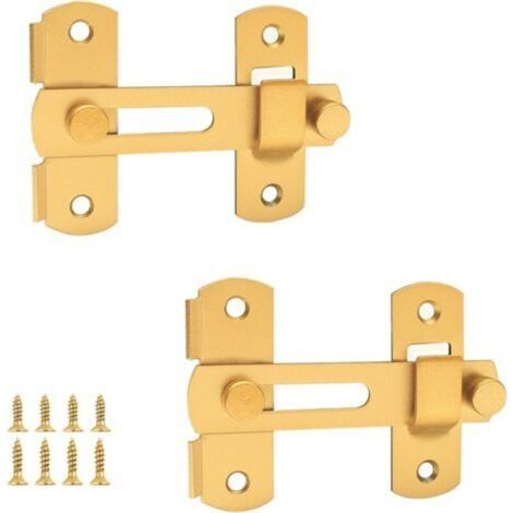 Lot de 2 loquets coulissants en acier inoxydable avec vis pour portes, armoires, fenêtres et portails de jardin, couleur or (1/4)