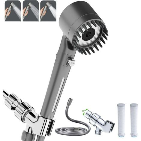 Pommeau de douche haute pression économique en eau, anti-calcaire, pomme avec 3 fonctions de jet massage, tête de douche à arrêt, pour salle de bain (1/4)