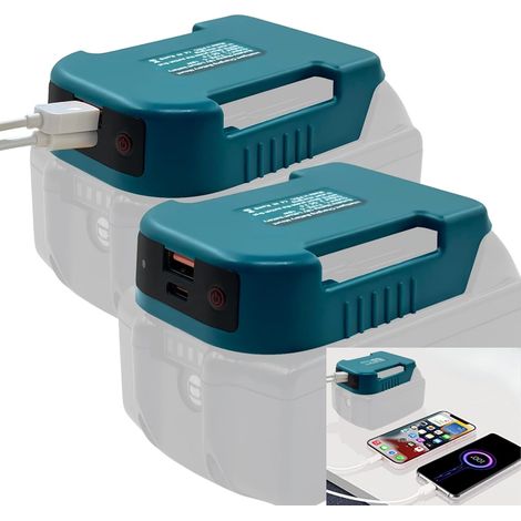 2er-Pack USB-Ladeadapter, kompatibel mit Ma Kita Li-ION 18V Akku BL1830 BL1860 BL1850 BL1815, mit USB- und Typ-C-Schnellladeschnittstelle (1/5)