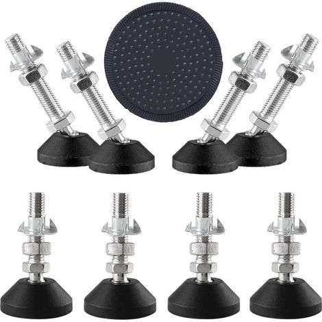 GABRIELLE Lot de 8 pieds de nivellement M8 x 50 x 50 mm, capacité de charge de 450 kg, pieds pivotants réglables en hauteur pour meubles.