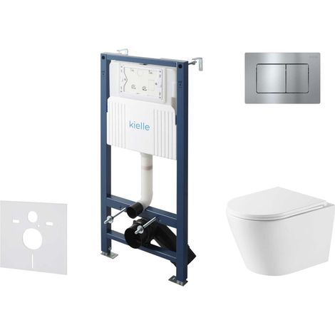 kielle Genesis New - Set Vorwandinstallation, WC Nefia, Vortex Rimless+, Softclose-Sitz und Betätigungsplatte Gemini New III, Hochglanzchrom 30528SS53 (1/5)
