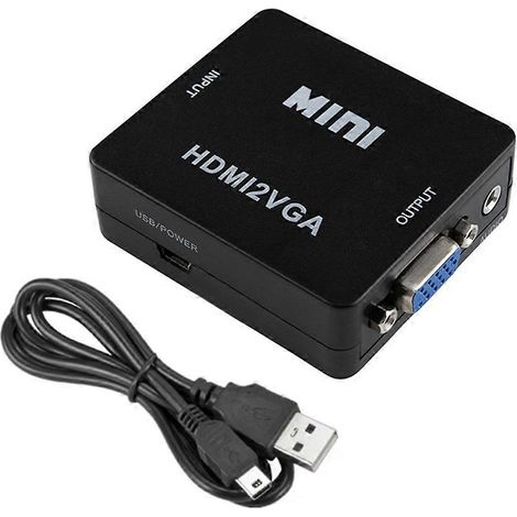Adaptateur convertisseur HDMI vers VGA 1080p compatible pour PC, ordinateur portable, box TV, écran d'ordinateur et projecteur (noir) (1/5)