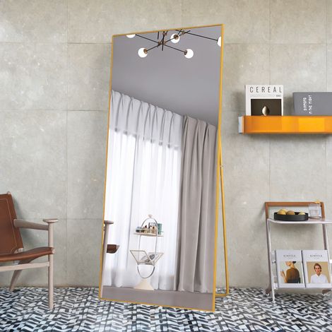 Quadratischer Ganzkörperspiegel 31,49 x 70,86 Zoll, mit verstellbarem Ständer, einfacher Standspiegel, goldener Aluminiumrahmen, zum Aufhängen, Stehen oder Anlehnen, für die Heimdekoration, Wand, Wohn (1/5)
