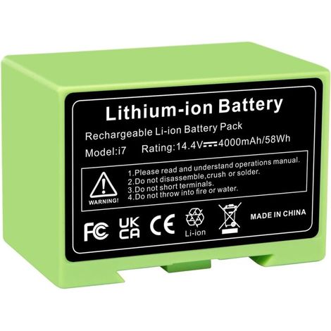 14,4 V 4000 mAh Batterie de Remplacement pour i7, Batterie Li-ION pour Roomba 7150 7550 3150 3550 4150 4552 i4 i4+ i3 i3+ i7158 i7550 i750 i750 20 466. 24864 ABL-D1 aspirateur