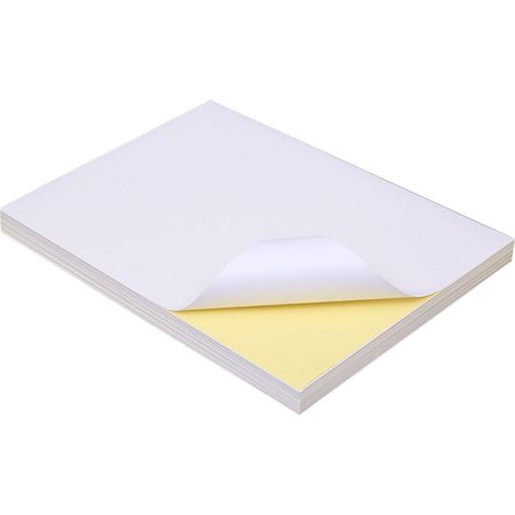 100 Étiquettes A4 autocollantes blanches mat finition pratique, fond jaune, papier imprimable adhésif vierge, lot de 100 feuilles (1/5)