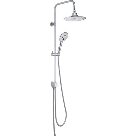 Colonne de douche Music 00 Blanc et Chrome avec diffuseur Bluetooth, Pommeau de douche Ø 23 cm 1 Jet, Douchette 1 Jet, Flexible Acier Inoxydable 60 cm, Déviateur à Deux Voies avec Bouton