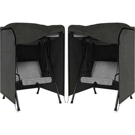 2er-Set  hollywoodschaukel Abdeckung 3 Sitzer, Wasserabweisend Winterfest Schutzhülle für Gartenschaukel, UV-Beständig Abdeckplane, Abdeckhaube, Reißfest 600D Oxford Gewebe, 205x124x164cm Dunkelgrau