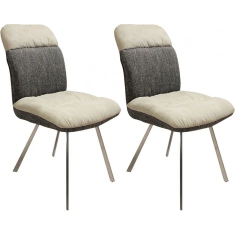 Lot de 2 chaises en tissu doux beige et chiné gris pieds métal - DAISY (1/5)