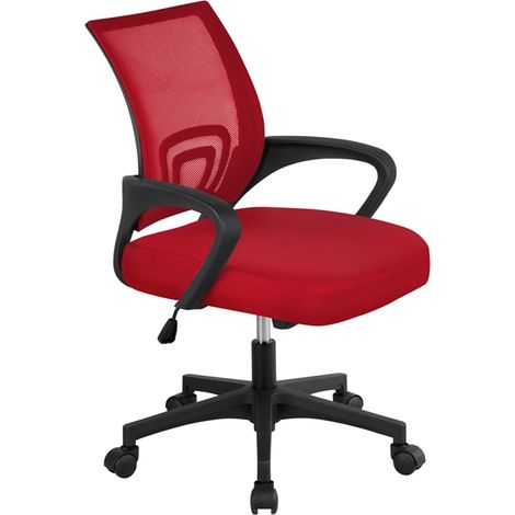 Yaheetech Sedia da Ufficio per Scrivania Ergonomica Reclinabile Girevole Altezza Regolabile con Rotelle Direzionale e Braccioli in Rete Traspirante Rosso