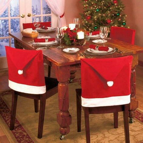 Lot de 4 housses de chaise de Noël en forme de chapeau de Père Noël pour la décoration de Noël (1/5)