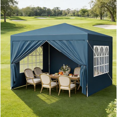 Pabellón jardín 3x3 m plegable ajustable azul OKMYHOME (1/5)
