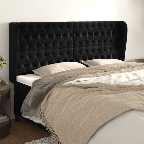 Tête de lit avec oreilles,Panneau de lit,Pour Lit adulte,Décoration murale Noir 203x23x118/128 cm Velours XZZ607018 (1/5)