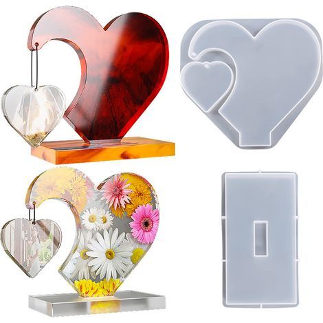 Lot de moules en silicone en forme de cœur pour afficher des souvenirs, démoulage et nettoyage faciles - Grands moules pour cadres photos - Moules en silicone pour cadres, bougies, savons (1/5)