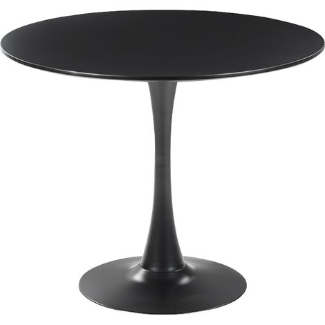 Tavolo da Pranzo Tondo 90 cm Nero Base in Metallo per Cucina 4 Posti Boca