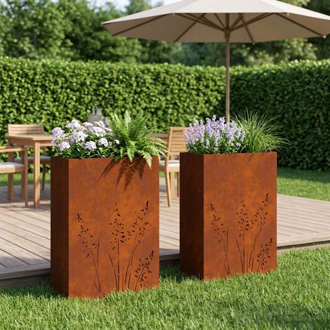 Cache-pot de jardin 2 pc Rouillé 50 x 30 x 75 cm Acier patiné (1/5)
