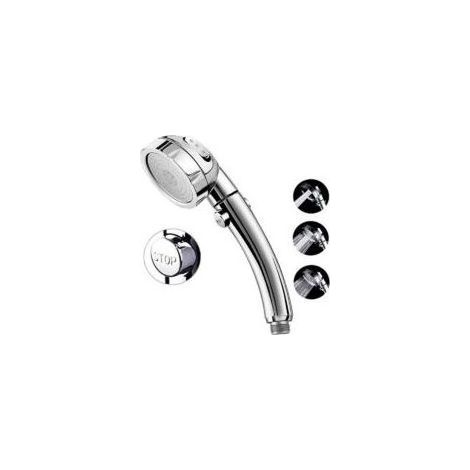 Pommeau de douche haute pression, pomme de douche à main à 3 réglages avec bouton poussoir d'arrêt complet marche/arrêt et interrupteur pour contrler le débit, jets corporels à économie d'eau à angle (1/4)