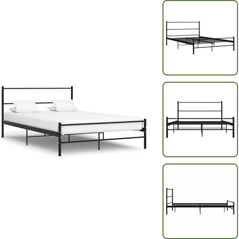 Bettgestell mit Kopfteil ohne Matratze Schwarz 140x200cm Metall - Metallbett - Doppelbett - Boxspringbetten - Bettgestell - Schlafraumgestaltung (1/5)