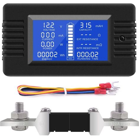 DC Shunt Battery Monitor Voltmetro DC 0-200V Shunt 100A Amperometro Digitale, Capacità della Batteria Misuratore, Multimetro Tensione Corrente per Batteria Auto RV Solare (PZEM-015+300A shunt) (1/5)