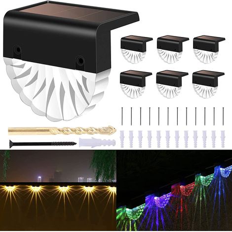 Solarlampe für den Außenbereich, Garten, LED-Wandbeleuchtung für den Außenbereich, 6 Stück, Warmweiß + RGB-Farbe, Solarzaunleuchten für Wand, Zaun, Terrasse, Garten, Weg [Energieklasse A+++] (1/5)