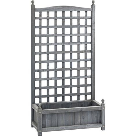 Jardinière avec Treillis Bois Gris Clair 64x28x120cm Bac à Fleurs pour Plantes Grimpantes Idéal Jardin Balcon Terrasse