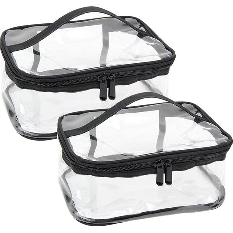 Set di 2 trousse da viaggio trasparenti e impermeabili in PVC per uomo e donna, ideali da portare nel bagaglio a mano. (1/5)