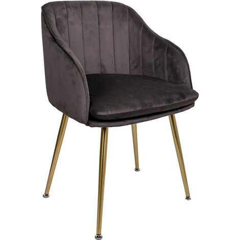 Chaise en velours gris élégant pieds métal doré design - Gris velours et pieds dorés (1/5)